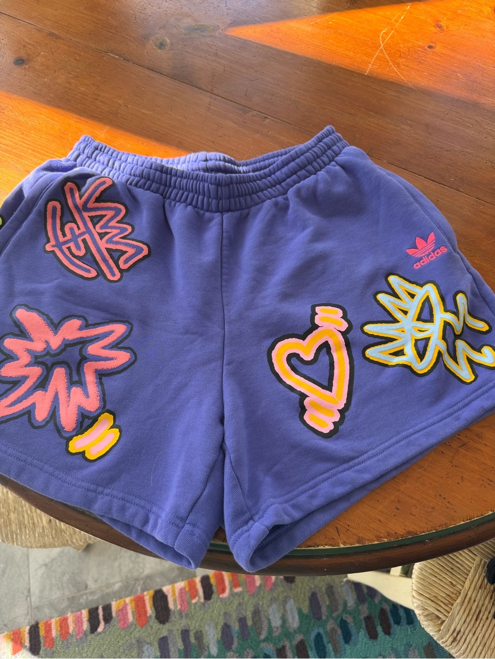 adidas Lavender Fleece Shorts with Light Blue Drawcord